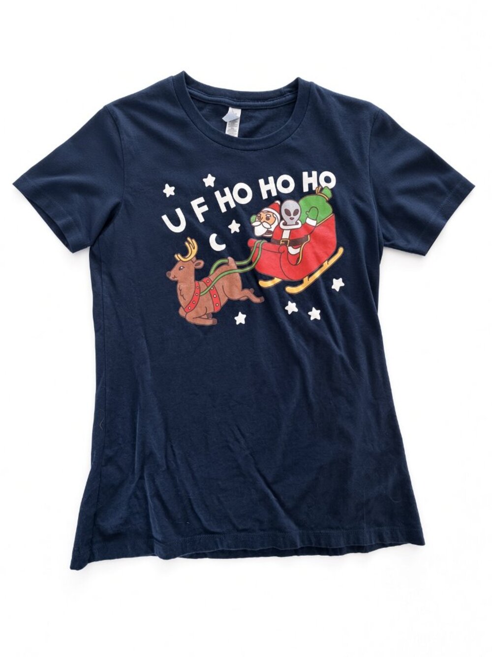 Next Level UF HO HO HO Santa Alien Christmas Tee – Women’s M Navy